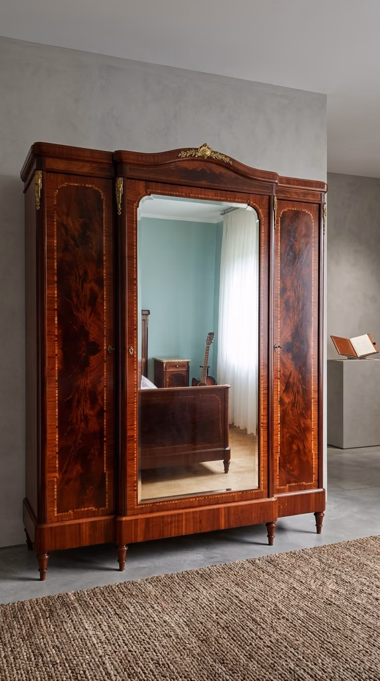Restaurierter Kleiderschrank mit Spiegeltür