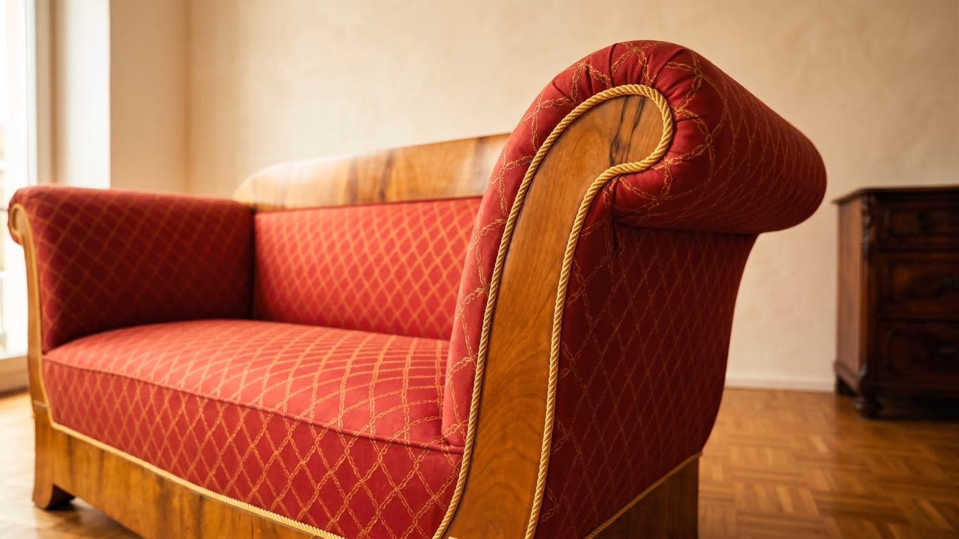 Sofa mit neuem Bezug im Detail